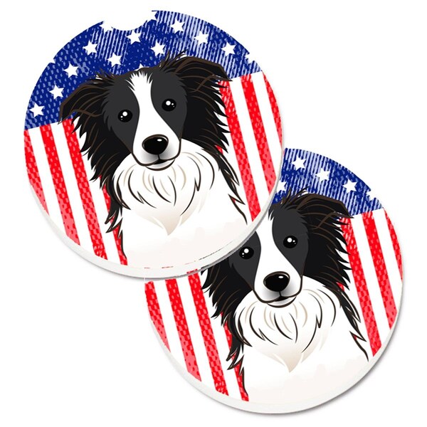 Carolines Treasures American Flag and Border Collie Set of 2 Cup Holder Car Coaster BB2171CARC - main